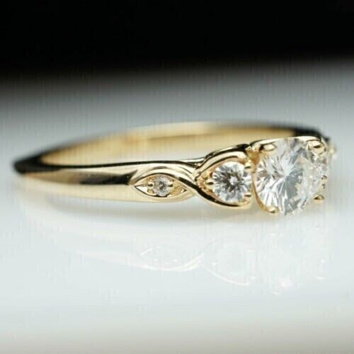 Juego de compromiso nupcial chapado en oro amarillo de 14 quilates diamante simulado corte redondo de 2,0 quilates - Imagen 3 de 7