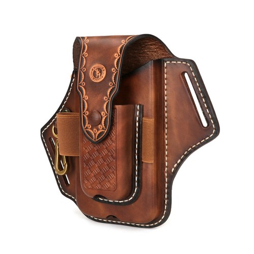 TOURBON Leather Phone Belt Pouch Multitool Sheath Key Holder Outdoor Waist Bag - Picture 9 of 24