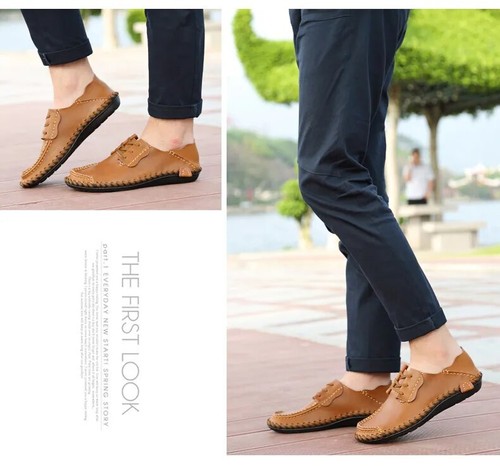 Men's Casual Shoes Comfortable Leather Loafers Lace Up Moccasins Driving Shoes - Bild 13 von 21