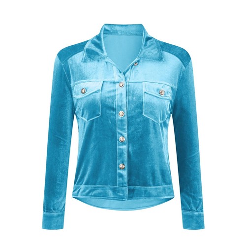 Damen Gold Samt Denim Jacke einreihig langärmelig Revers - Bild 12 von 29