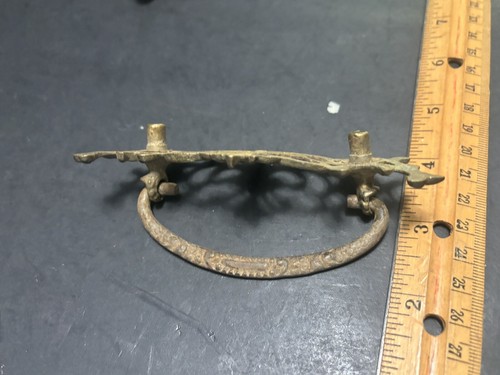 Vintage Victorian DRAWER Pull Cast Brass 5" Fancy Scroll Backplate Metal Bail - Picture 9 of 9