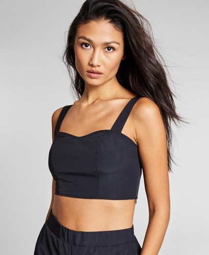 Jeannie Mai X Inc Sweetheart-Neck Cropped Bustier Top - Black, Large #80 - Picture 1 of 8