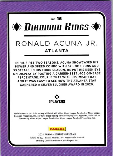 Donruss #16 2021 Ronald Acuña Jr. 003461 - Imagen 2 de 2
