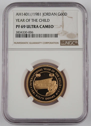 Jordan 1981 60 Dinars Gold Coin NGC PF69 Ultra Cameo Year of Child .5062 Oz AGW