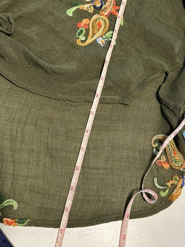 Figueroa & Flower Green Button Up Blouse Floral Embroidered Boho Top Large ? - Picture 6 of 6