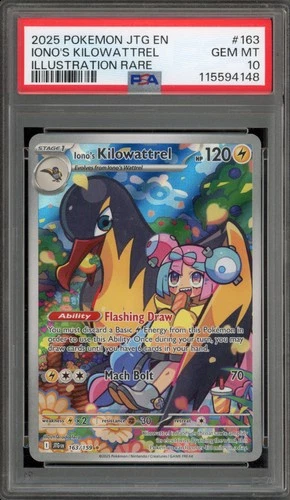 Pokemon Iono's Kilowattrel Journey Together Illustration Rare #163 PSA 10