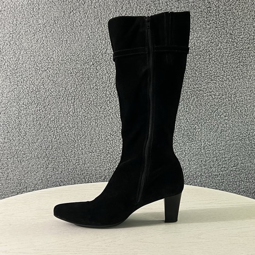 La Canadienne Boots Womens 10M Black Suede Dancer Square Toe Zip Knee High Tall - Picture 8 of 14