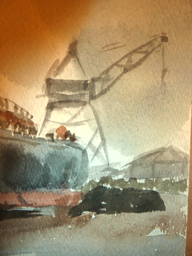 Acquerello vintage Erle Loran originale 2 lati "Cantiere Navale" e "Foresta" - Foto 10 di 17