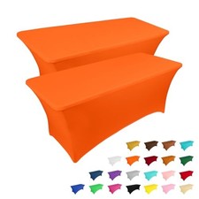 2 Pack 8FT Table Cloth for Rectangular Fitted Events 8 Ft - 2 Pcs Orange