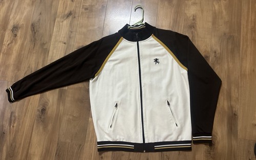 VTG Y2K Mossimo Track Jacket Mens L Embroidered Lion Crest Brown Banded Zip Up - Picture 3 of 8