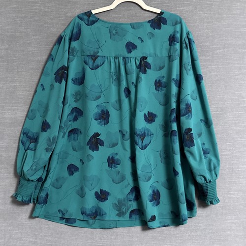 Ava Viv Top 4X Green Blue Floral Tassel Boho Peasant Popover Plus Career Breezy - Picture 5 of 8
