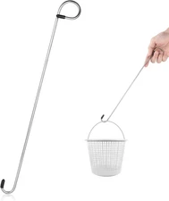 Pool Skimmer Basket Hook Tool, 13.78 Inch Long Stainless Steel Skimmer Strainer