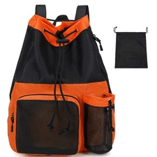 Large Mesh Drawstring Backpack with Shoe Bag, Durable Swimming String Sack wi...