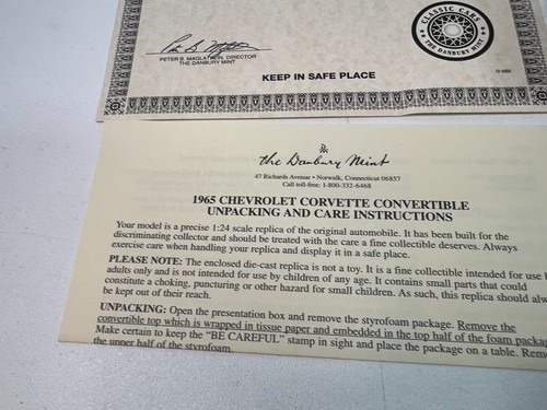 DANBURY MINT 1965 CHEVROLET CORVETTE CONVERTIBLE **RARE BOX and Title - Picture 19 of 21