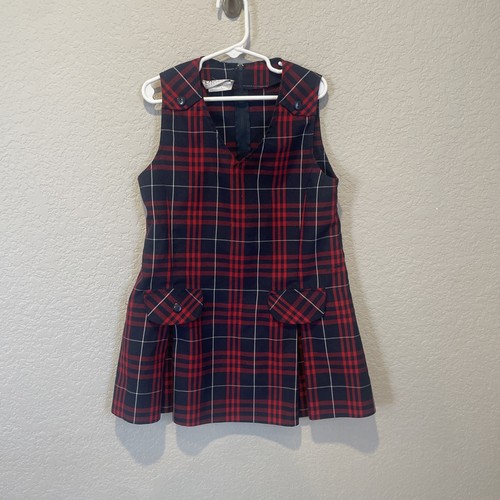 Dennis Uniform Girl's Hamilton Plaid Jumper #013180 SIZE-G5 Red Blue Dress FLAW - Picture 2 of 13