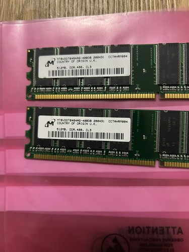 2 X Micron 512mb Memory RAM ddr PC3200U DIMM MATCHED PAIR 1gb total - Picture 2 of 2