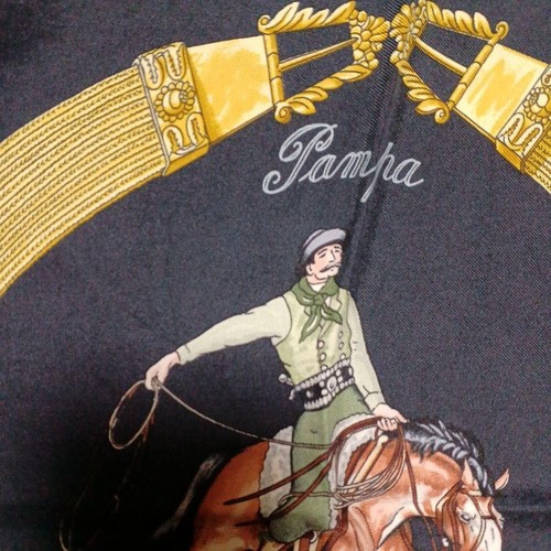 Hermes Silk Scarf Carre 90 Pampa Black Used from Japan - Picture 9 of 12