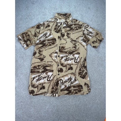 Panama Jack Button Up Shirt Rum Bottle Graphic Print Tan Vacation Men's Small - Picture 2 of 9