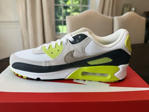 NEW Nike Men’s Air Max 90 Shoes DM0029-107 White/Cyber/Dark Smoke Grey/Khaki - Picture 3 of 17