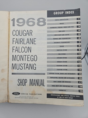 1968 Cougar Fairlane Falcon Montego Mustang OEM Ford Mercury Shop Manual  - Picture 3 of 17