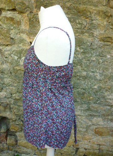 Purple Floral Strappy Tie Back Top DENIM CO Size 8 36 Button Front Ex Cond - Picture 3 of 4