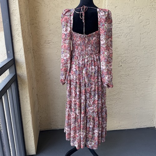 ASTR The Label Floral Midi Dress Sz M Long Sleeve Front Side Slit - Picture 2 of 21