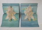 Roseville Pottery Zephyr Lily Pair Of Bookends Bermuda Blue Satin Glaze