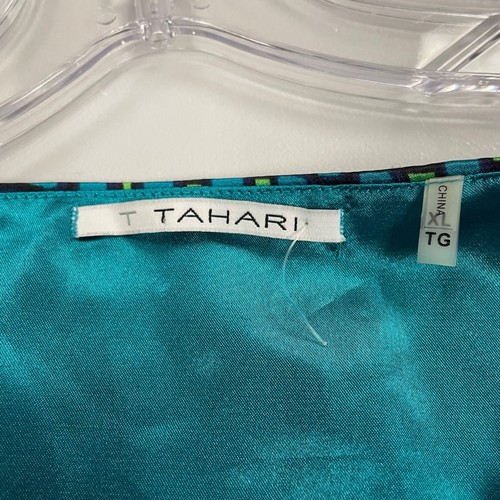 Top sin mangas TAHARI Peplum para mujer cuello en V verde azulado/multi talla XL cremallera - Imagen 8 de 9