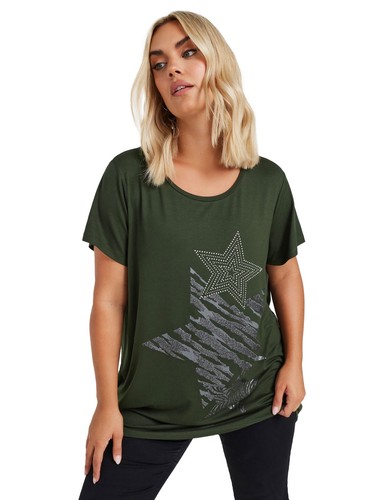 Yours Curve Women's Plus Size Glitter Star Print T-Shirt - Picture 6 of 13