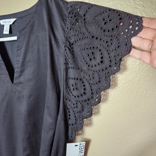 Nine West Womens |L| Black Eyelet Midi Dress w/Tie Belt - Picture 11 of 16