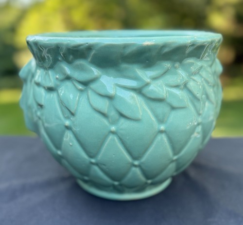 Vintage McCoy Pottery Diamond Quilted Jardiniere Sea Foam Mint Green - Picture 2 of 13