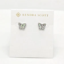 New Kendra Scott Lillia Butterfly Silver Stud Earrings In Dichroic Glass