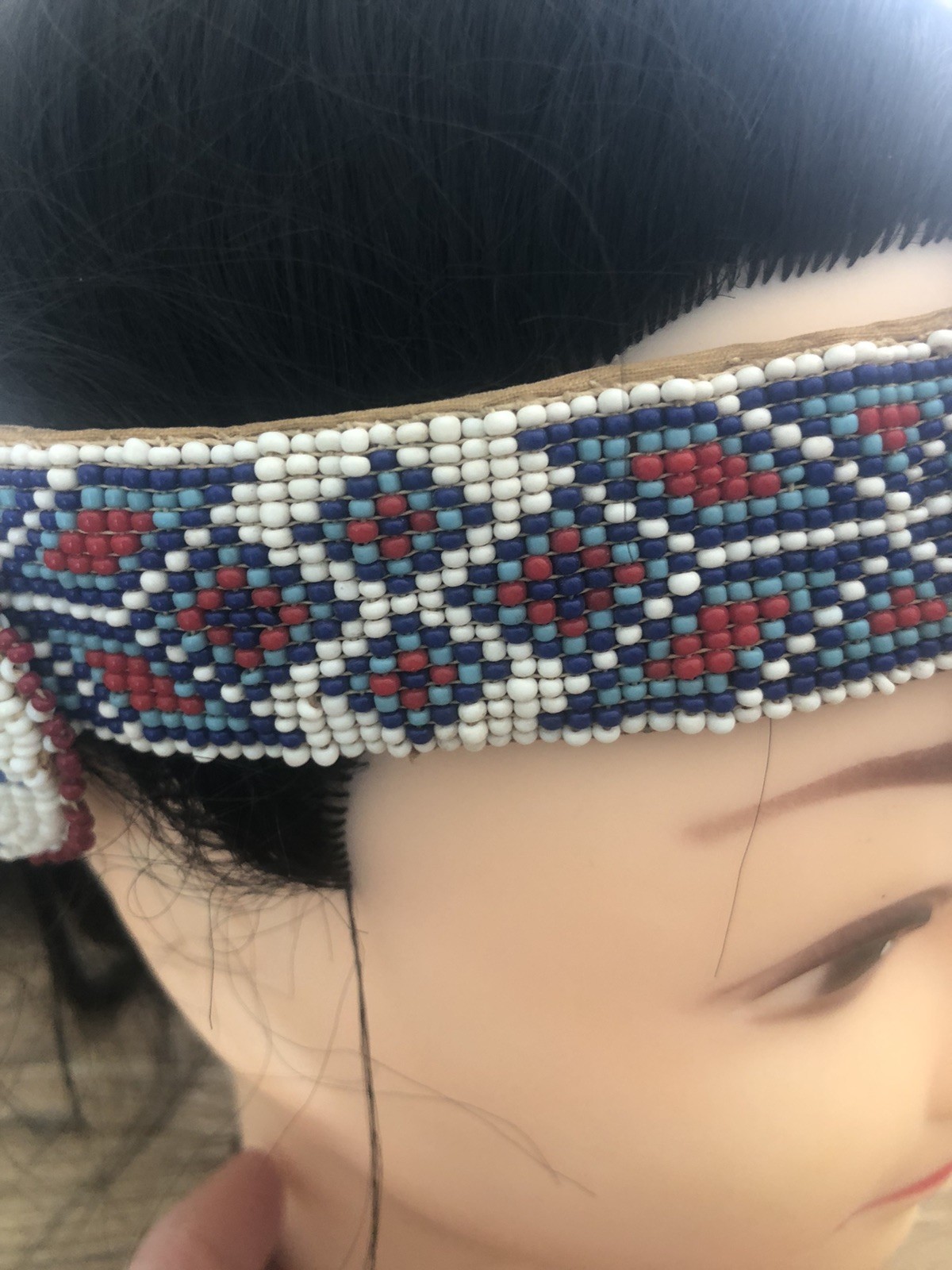 Vtg Native American War Indian Warrior Beaded  Dance Headdress Headband Drum