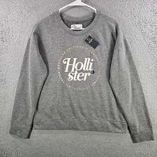 Hollister California Graphic Sweatshirt Womens Large Gray Crewneck Pullover NEW