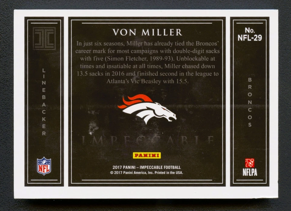 VON MILLER 2017 IMPECCABLE FINE SILVER BAR 1 TROY OUNCE OZ BRONCOS INSERT /15 - Image 2 of 2