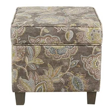  Classic Square Storage Ottoman with Lift Off Lid | Ottoman with Gray Floral