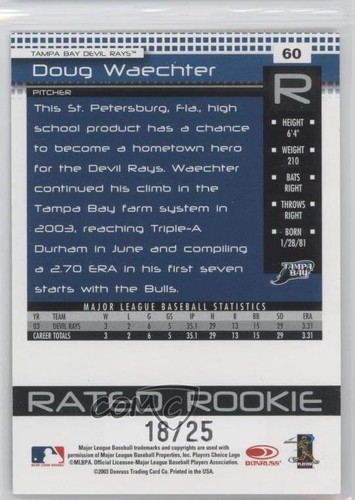 2004 Donruss Rated Rookie Press Proof Gold /25 Doug Waechter #60 - Picture 2 of 3