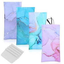 4 PCS Squeeze Top Sunglass Pouch Pu Leather Soft Eyeglass Glasses Case with