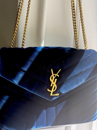 Saint Laurent Loulou Velvet Bag Blue / Gold - Picture 5 of 7