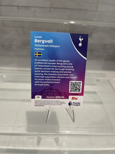 Topps Premier League Debut Edition 2026 Lucas Bergvall Tottenham Speckle 50/50 - Picture 4 of 4