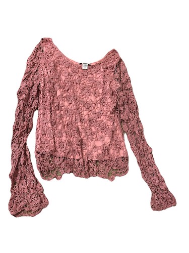 Newport News Pink Long Sleeve Crochet Top Size XL