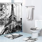 4 Piece Shower Curtain Sets, with 12 Hooks, Eiffel Tower Paris Iron Black wit...