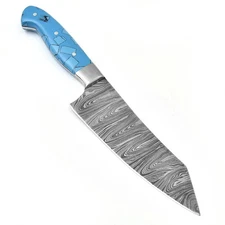 Custom Handmade Damascus Chef Knife Bunka Kitchen 12" BLUE