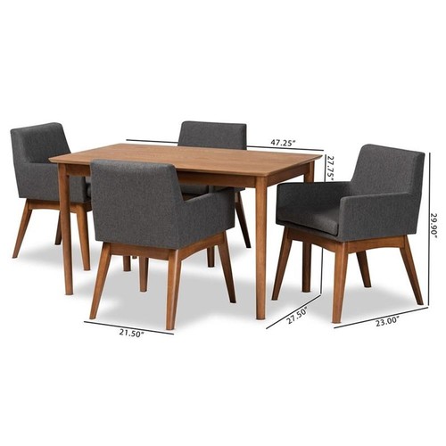 Baxton Studio Dorina Dark Grey and Walnut Brown Finished Wood 5-Piece Dining Set - Picture 9 of 9