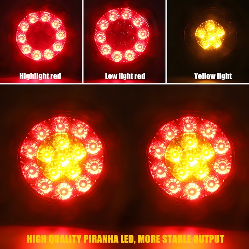 2x 4" Round 6 Amber 10 Red LED Truck Trailer Reverse Brake Stop Turn Tail Light - Picture 2 of 12