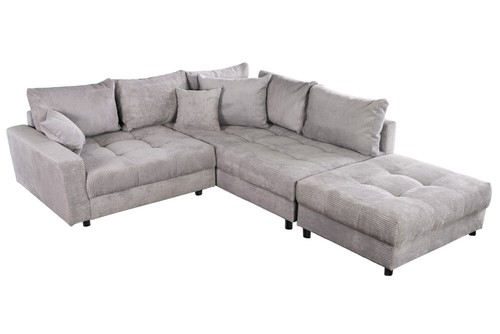 Ecksofa KENT 220cm hellgrau Cord inklusive Hocker L-Form Couch Sofa Wohnzimmer - Bild 11 von 11