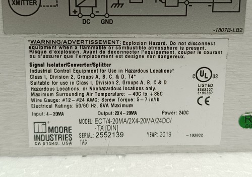 Moore Industries ECT/4-20MA/2X4-20MA/24DC Signal Isolator Converter - Picture 3 of 7