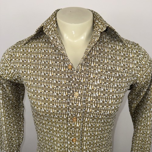 Vtg Cortini Shirt Disco Geometric Abstract Nik Stretch Nylon 60s 70s Mens Small - Picture 3 of 13
