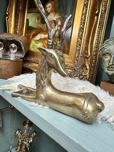 Vintage Hollywood Regency Solid Brass Sarreid-Style Deer Statue - Picture 4 of 7