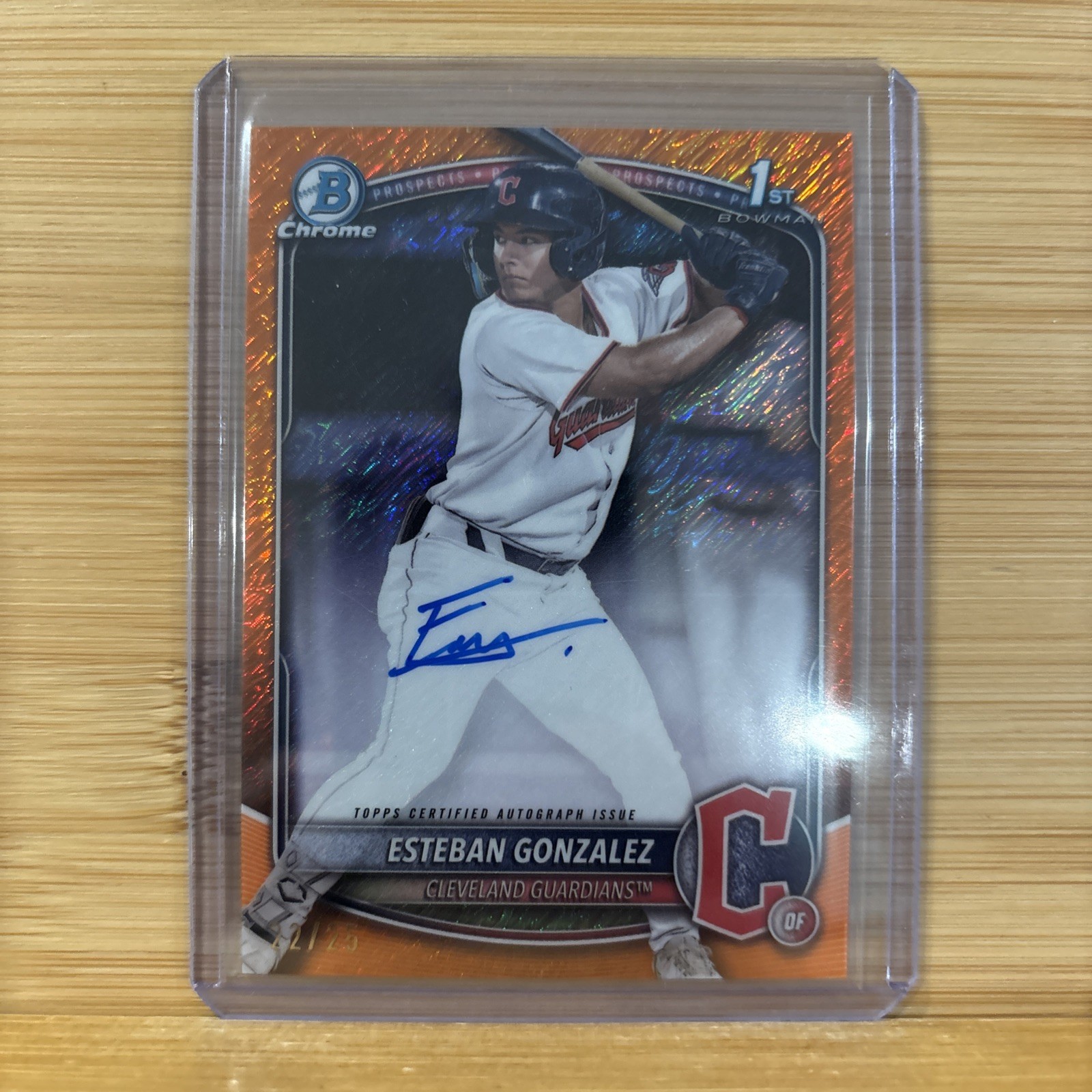 Esteban Gonzalez Auto 2025 Bowman Chrome 1st Orange Shimmer #22/25 CPA-EGO